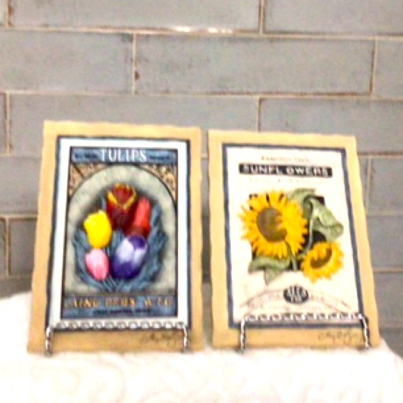 2 Stoneware Plaques Tulips 🌷 & Sunflowers 🌻 3D by Mary Beth Zeitz - Picture 2 of 6
